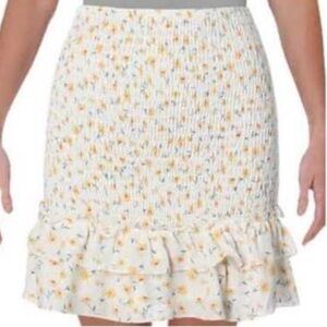Aqua Bloomingdales White & Yellow Floral Smocked Stretch Skirt Size Large